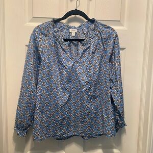 J. Crew 100% Cotton Floral Blue and Pink Women's Blouse